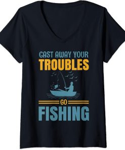 Womens Fishing Rods Lovers | Funny Fishing Sayings | Funny Fishing V-Neck T-Shirt