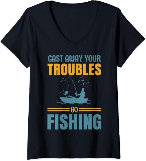 Womens Fishing Rods Lovers | Funny Fishing Sayings | Funny Fishing V-Neck T-Shirt