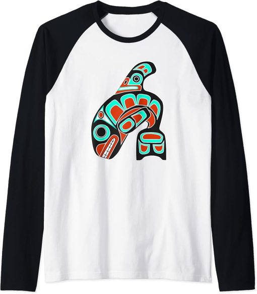 Orca Whale Native American Totem Tribal Haida Style Art Raglan Baseball Tee